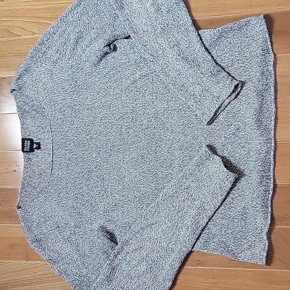 Eileen Fisher Long Sleeve Linen Sweater Blue Tan Small